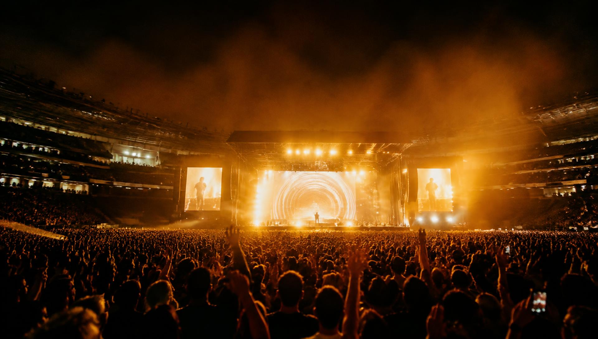 Packed stadium concert at night